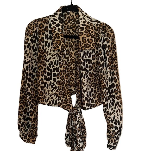 Emory Park Leopard Print Wrap Blouse, Size M - Picture 1 of 3